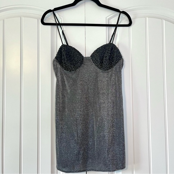 Victoria’s Secret Vintage Y2K Silver Black Beaded Slip Dress Size Small - Picture 1 of 8